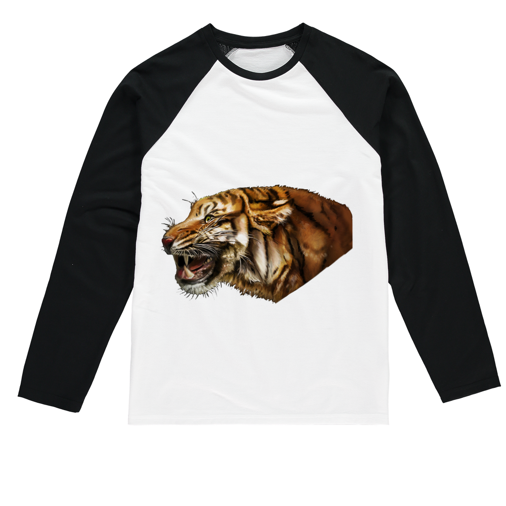 Tiger Sublimation Baseball Long Sleeve T-Shirt featuring a crew neck and long sleeves, designed for sublimation printing with a stylish fit.