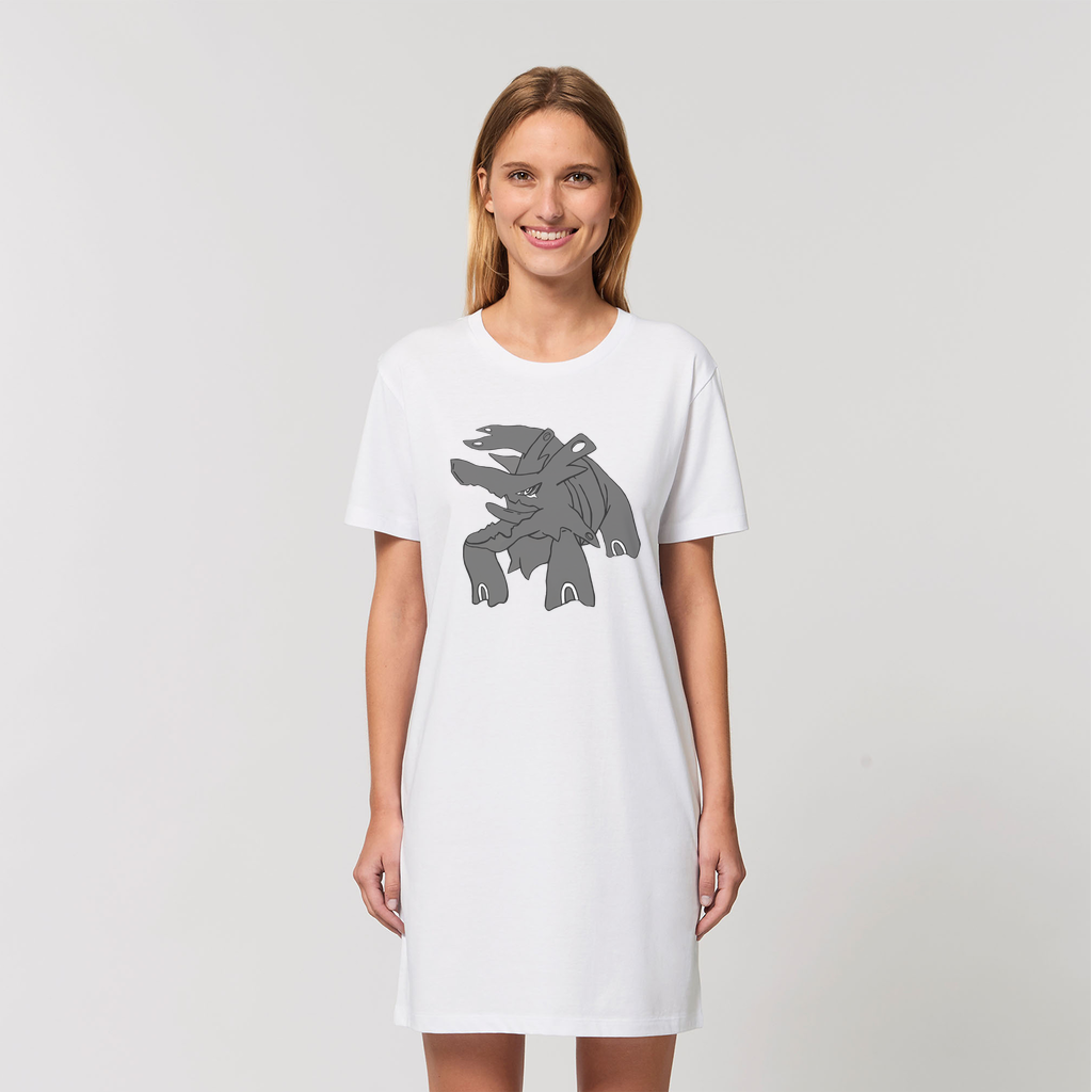 Titanica Organic T-Shirt Dress made from 100% organic cotton, featuring a soft-hand feel and stylish design, available in various sizes.