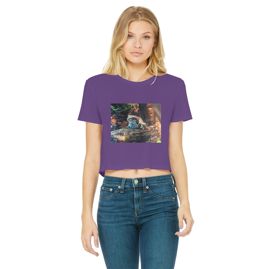Toad Classic Women's Cropped Raw Edge T-Shirt in various colors, showcasing its stylish cropped design and raw edge hem.
