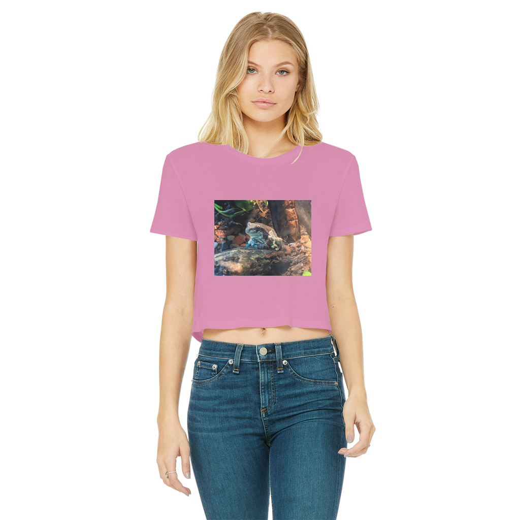 Toad Classic Women's Cropped Raw Edge T-Shirt in various colors, showcasing its stylish cropped design and raw edge hem.