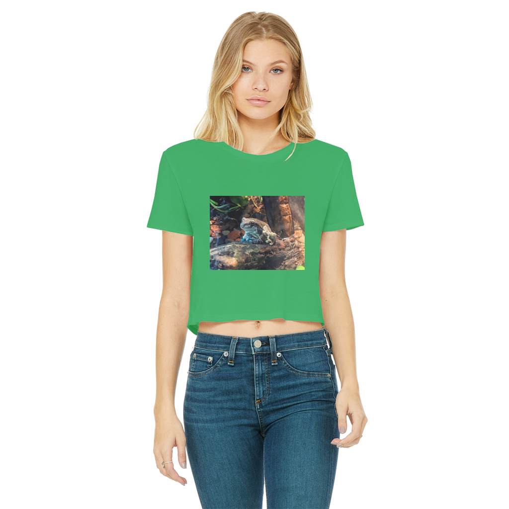 Toad Classic Women's Cropped Raw Edge T-Shirt in various colors, showcasing its stylish cropped design and raw edge hem.