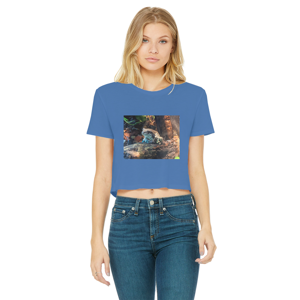 Toad Classic Women's Cropped Raw Edge T-Shirt in various colors, showcasing its stylish cropped design and raw edge hem.
