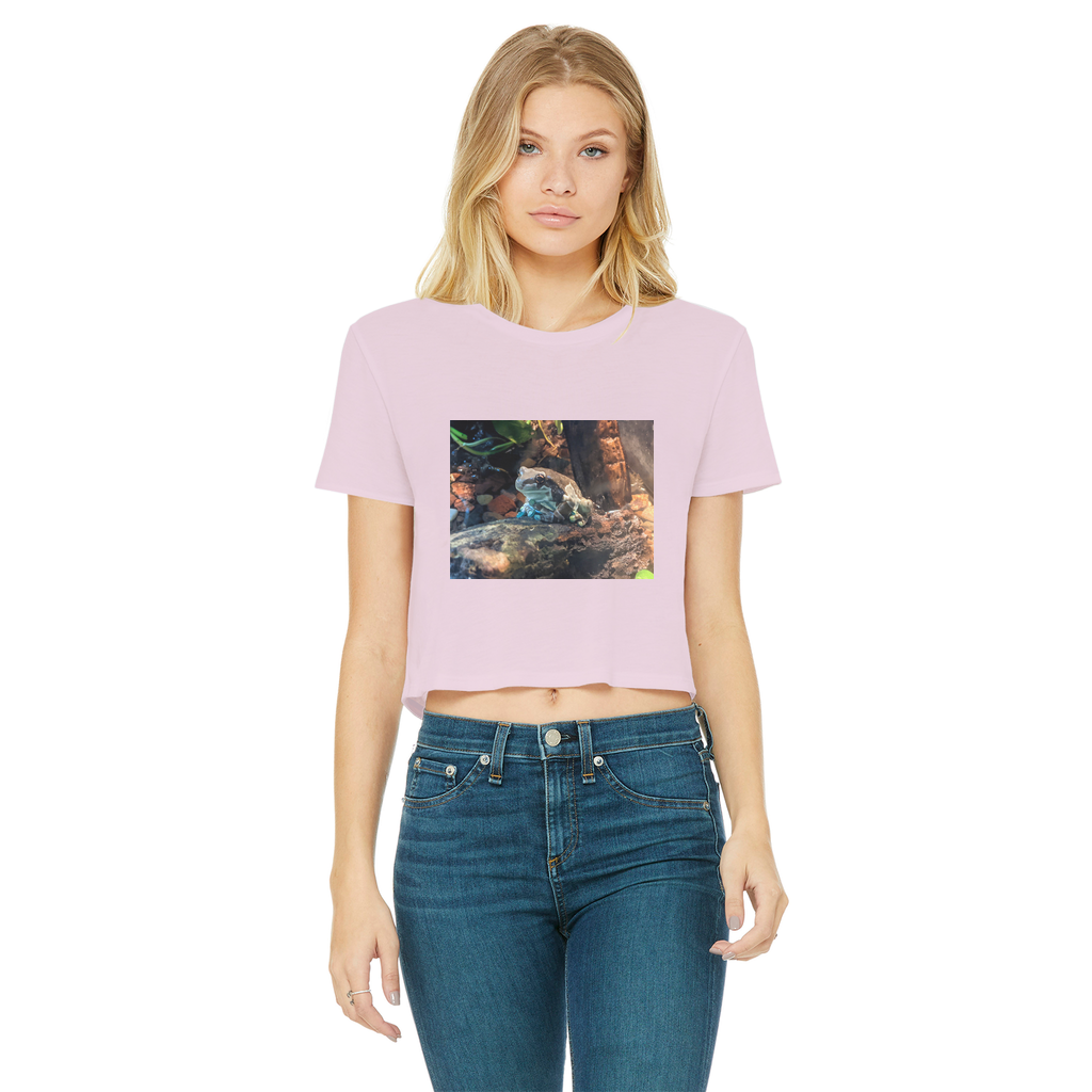 Toad Classic Women's Cropped Raw Edge T-Shirt in various colors, showcasing its stylish cropped design and raw edge hem.