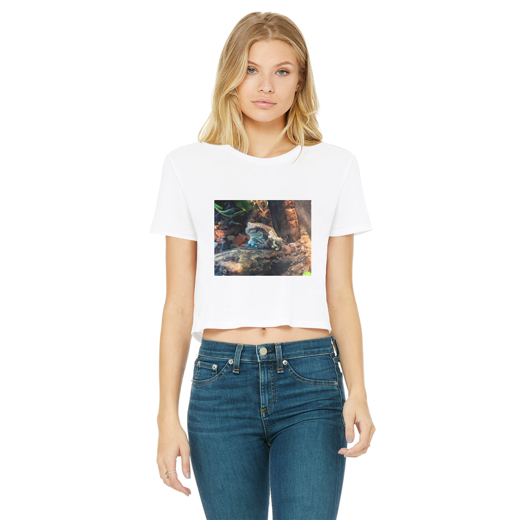 Toad Classic Women's Cropped Raw Edge T-Shirt in various colors, showcasing its stylish cropped design and raw edge hem.