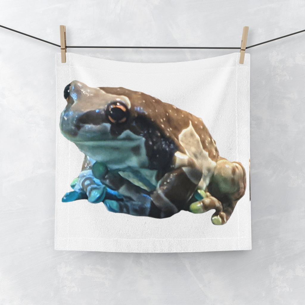 A vibrant Toad Face Towel featuring a colorful design on a polyester front and soft cotton back, perfect for bathroom use.