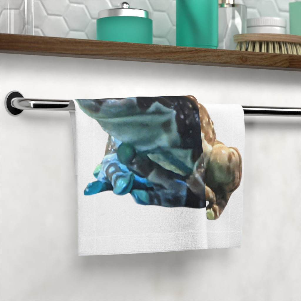 A vibrant Toad Face Towel featuring a colorful design on a polyester front and soft cotton back, perfect for bathroom use.
