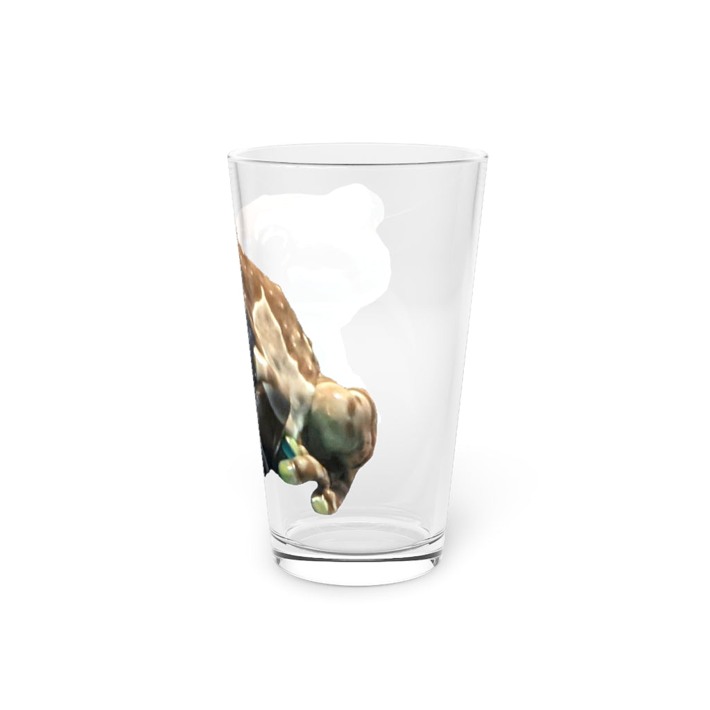 Toad Pint Glass, 16oz, clear glass with customizable design options, perfect for beverages.