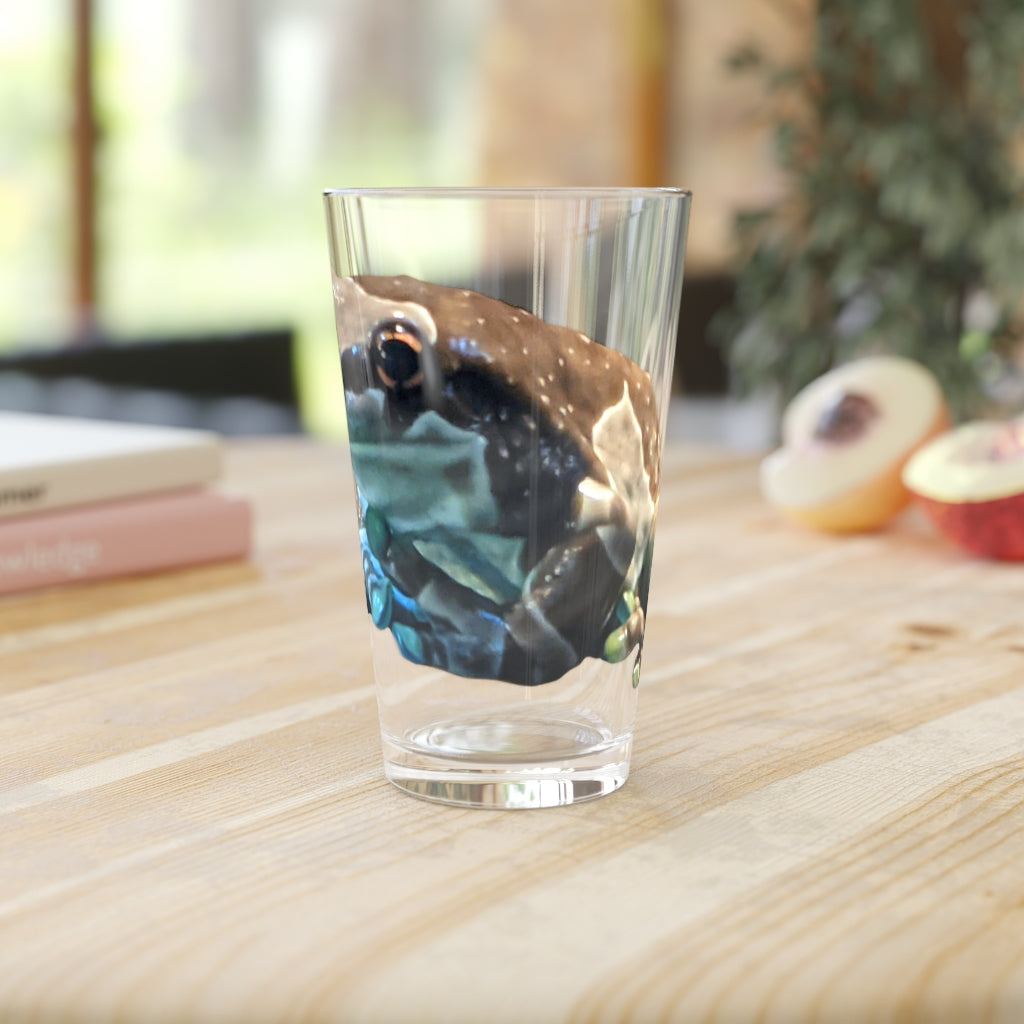 Toad Pint Glass, 16oz, clear glass with customizable design options, perfect for beverages.