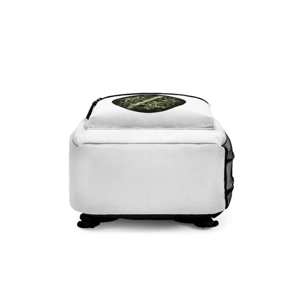 Toad Skin Backpack made from durable spun polyester, featuring adjustable straps and a custom name tag, ideal for everyday use.