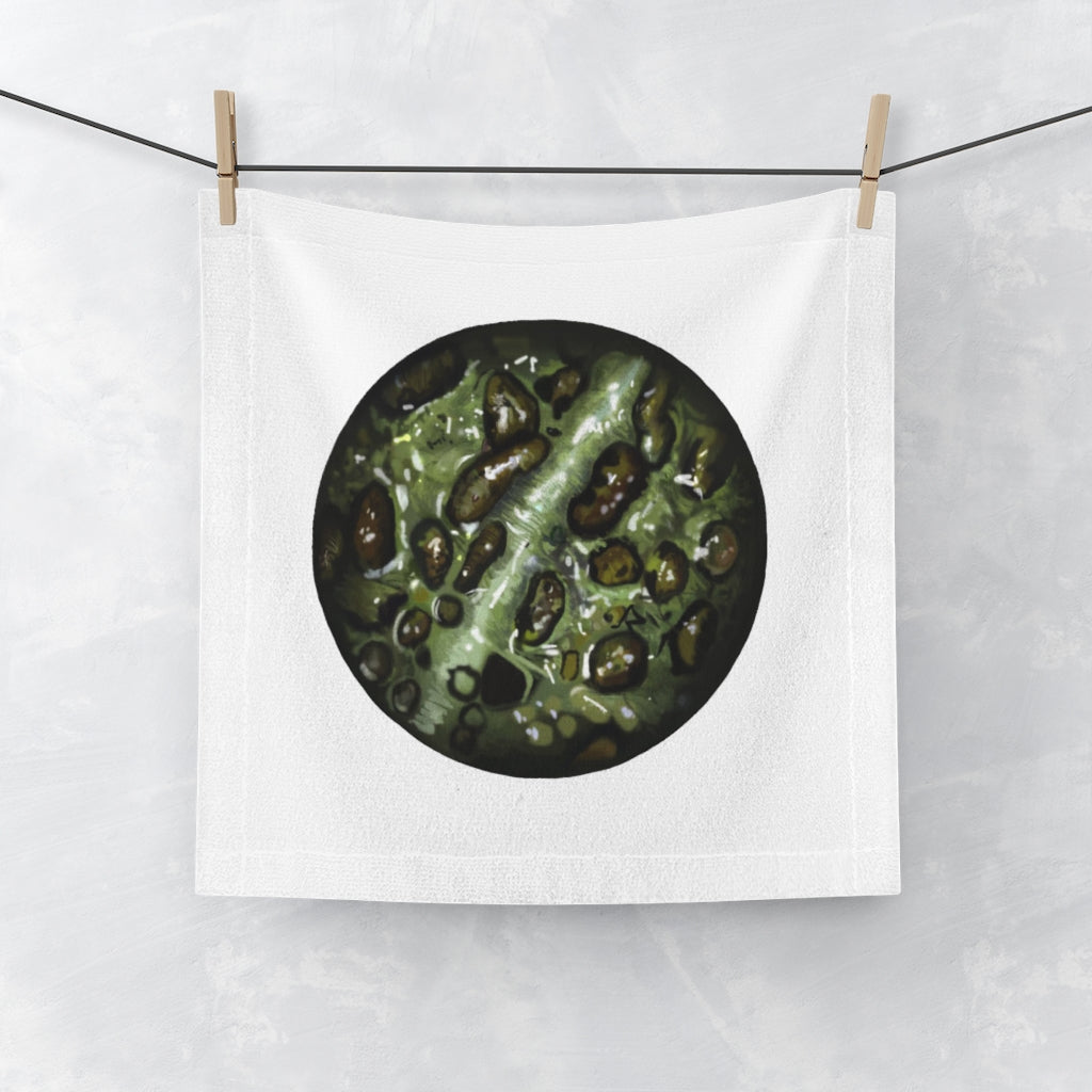 Toad Skin Face Towel featuring a customizable polyester front and soft cotton back, ideal for personal designs.