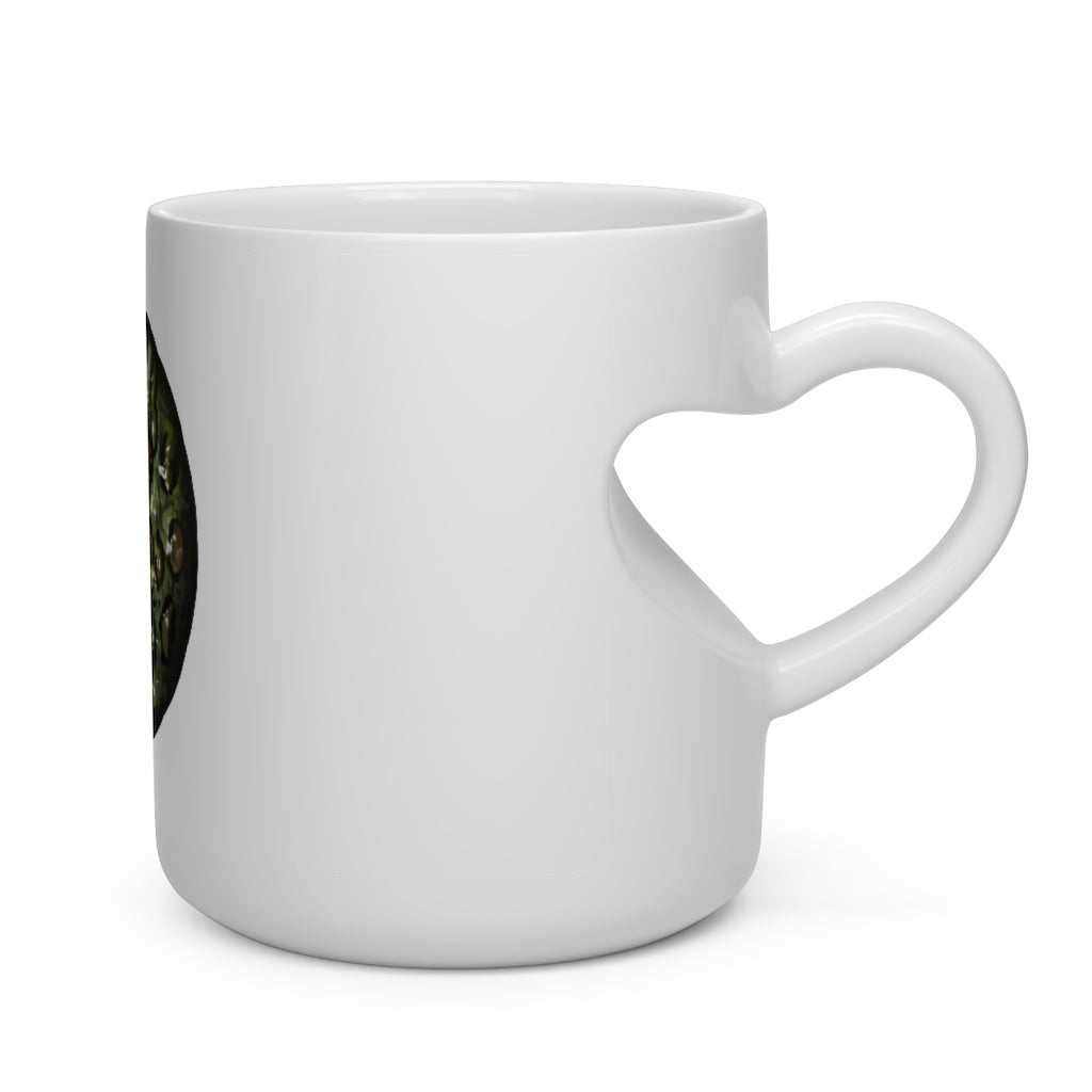 Toad Skin Heart Shape Mug in white ceramic with a heart-shaped handle, perfect for hot beverages.