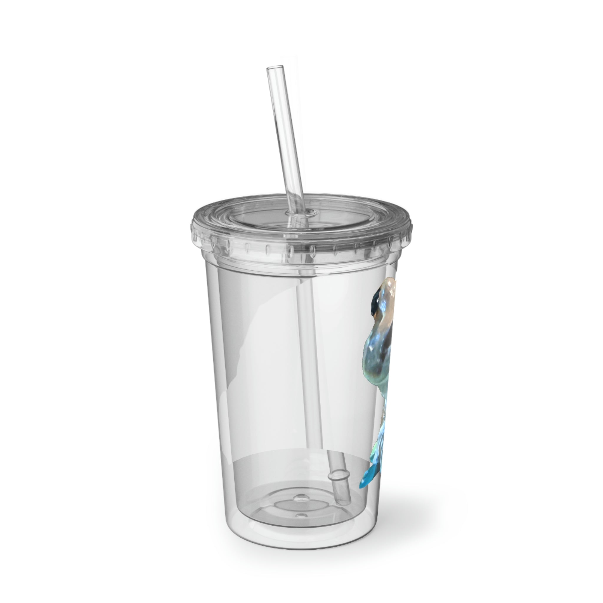 Toad Suave Acrylic Cup in stainless steel with a black screw-on cap and plastic straw, showcasing a customizable design.