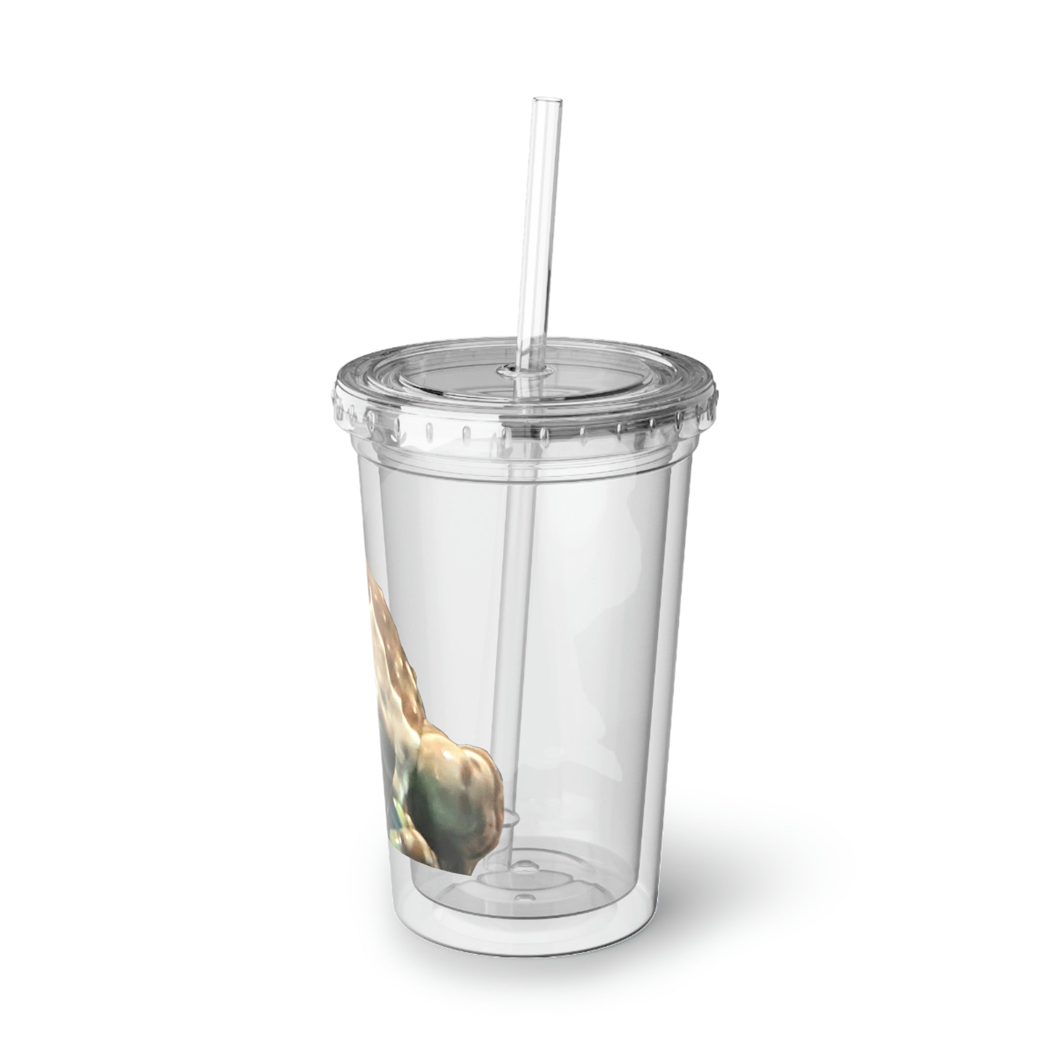 Toad Suave Acrylic Cup in stainless steel with a black screw-on cap and plastic straw, showcasing a customizable design.