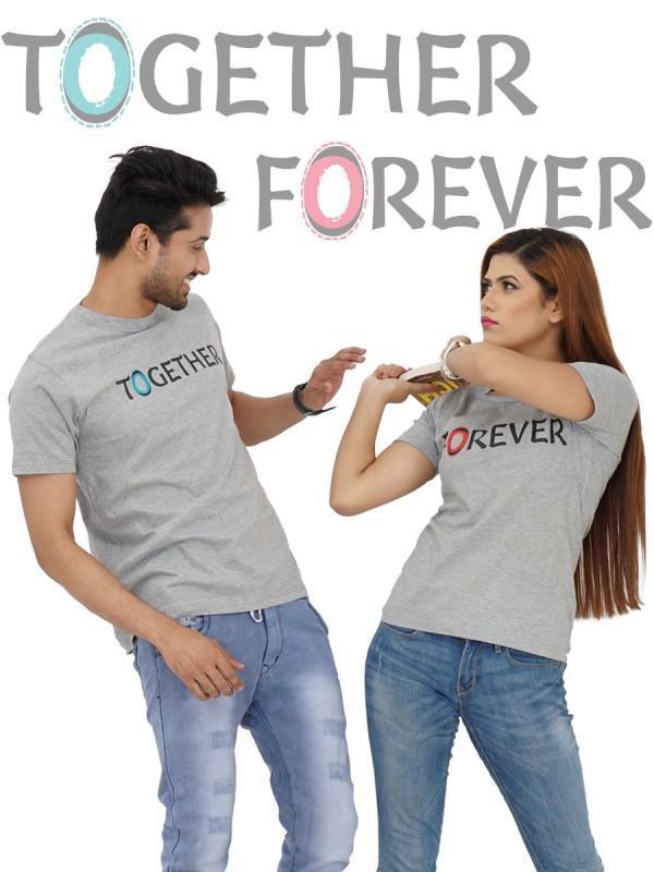 Gray couple t-shirt with 'TOGETHER FOREVER' print, showcasing a stylish design for couples.