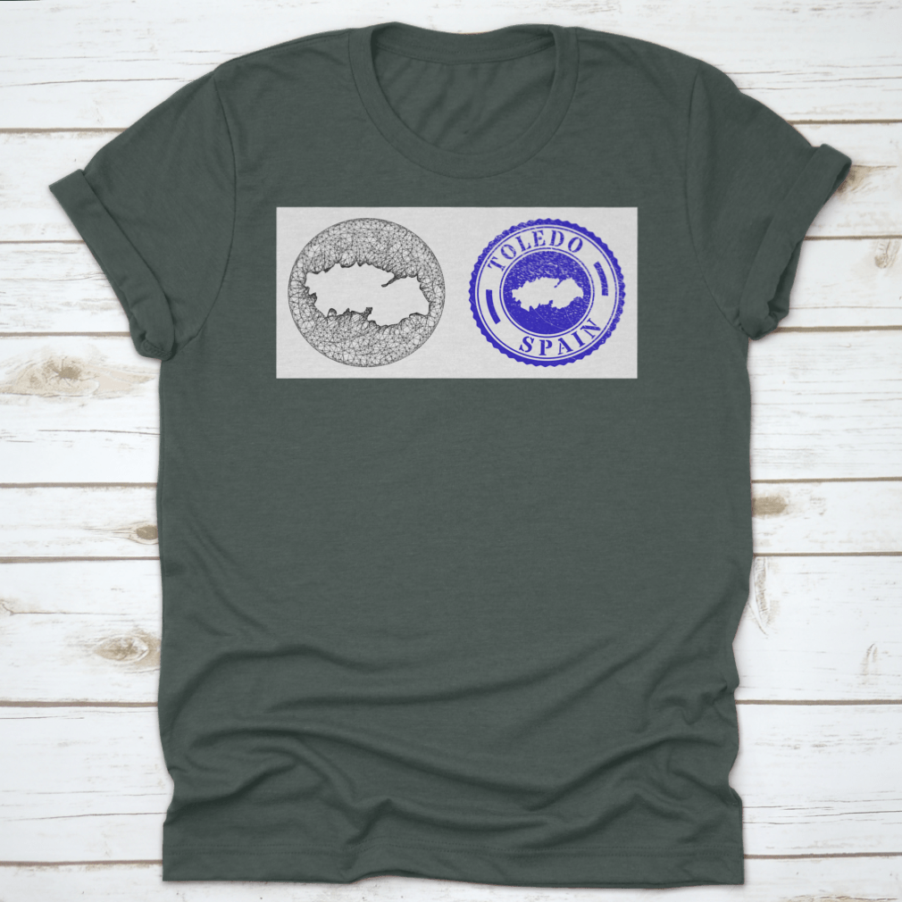 A stylish travel destination shirt featuring a detailed map design of Toledo Province, made from soft cotton fabric.