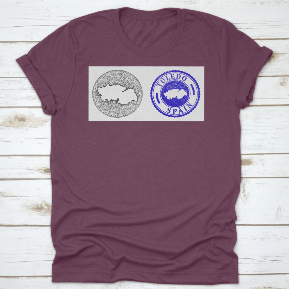 A stylish travel destination shirt featuring a detailed map design of Toledo Province, made from soft cotton fabric.