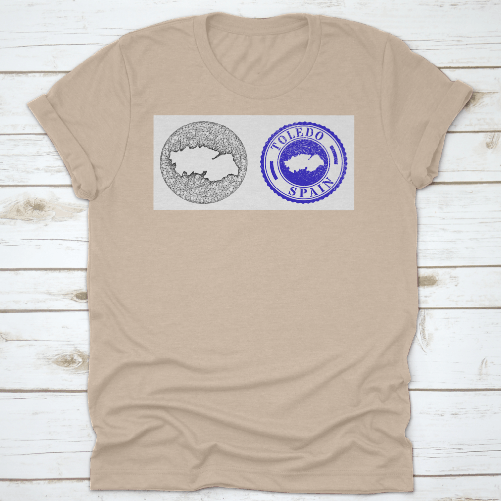 A stylish travel destination shirt featuring a detailed map design of Toledo Province, made from soft cotton fabric.