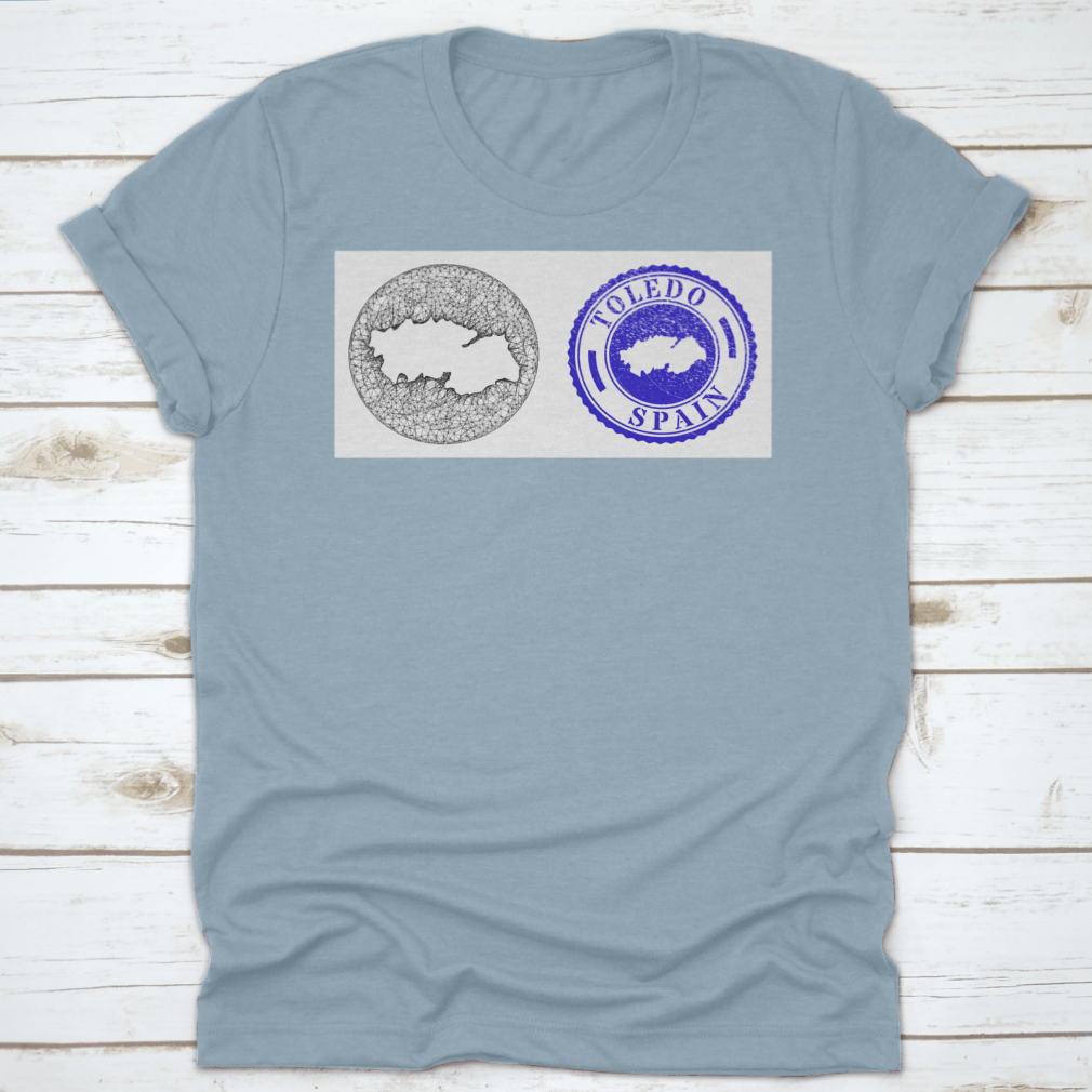 A stylish travel destination shirt featuring a detailed map design of Toledo Province, made from soft cotton fabric.