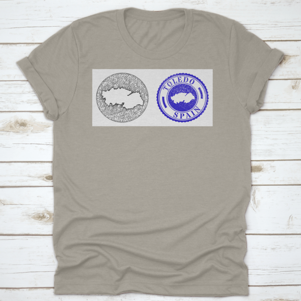 A stylish travel destination shirt featuring a detailed map design of Toledo Province, made from soft cotton fabric.