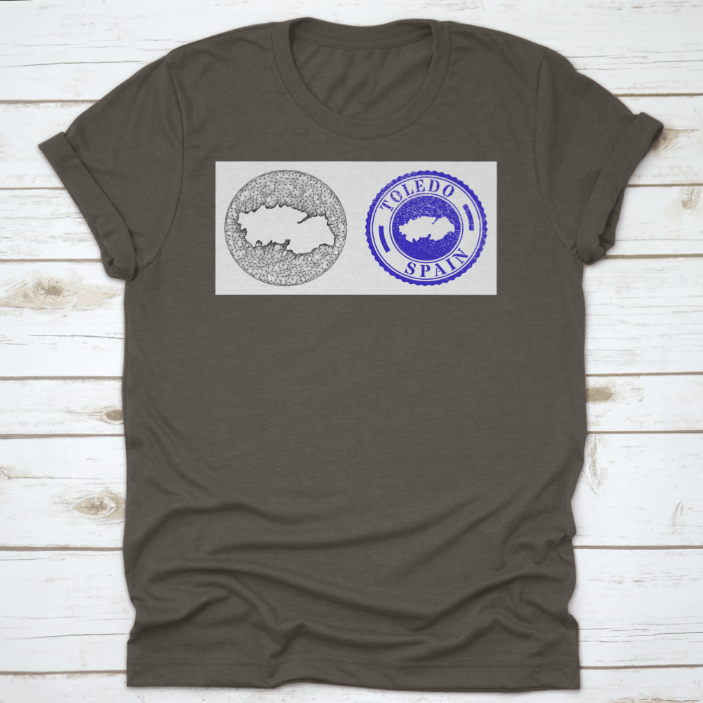 A stylish travel destination shirt featuring a detailed map design of Toledo Province, made from soft cotton fabric.