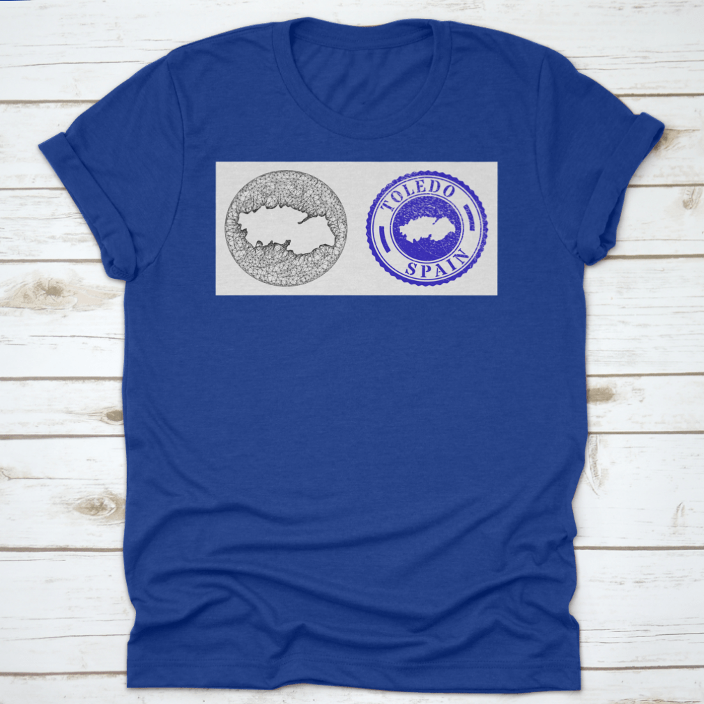 A stylish travel destination shirt featuring a detailed map design of Toledo Province, made from soft cotton fabric.