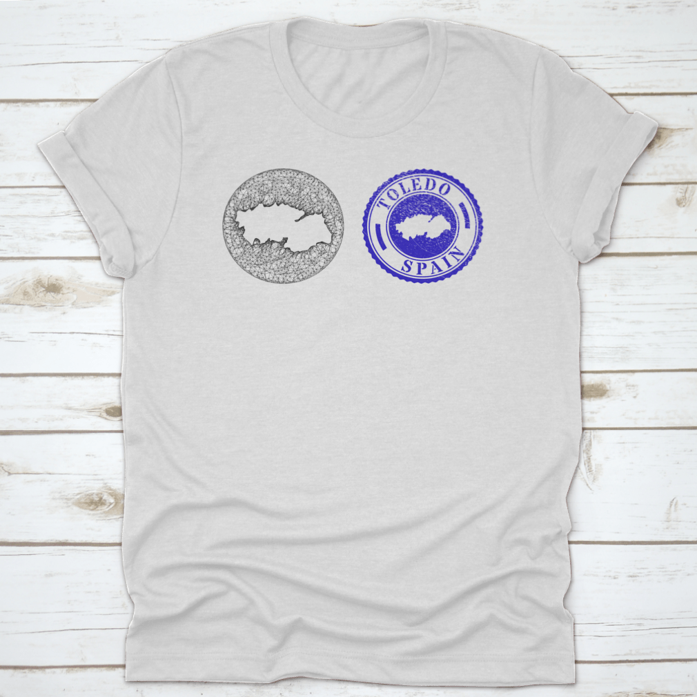 A stylish travel destination shirt featuring a detailed map design of Toledo Province, made from soft cotton fabric.