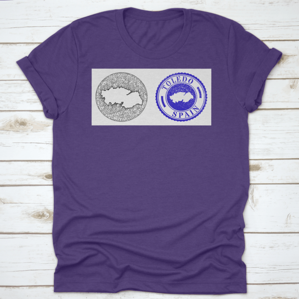 A stylish travel destination shirt featuring a detailed map design of Toledo Province, made from soft cotton fabric.