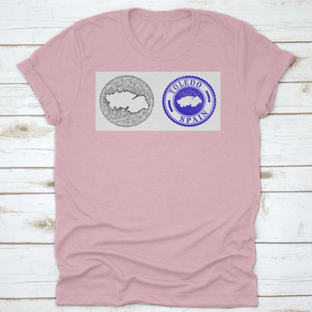 A stylish travel destination shirt featuring a detailed map design of Toledo Province, made from soft cotton fabric.