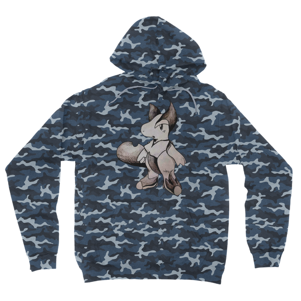 Tomas Camouflage Adult Hoodie featuring an all-over camo design, double fabric hood, and kangaroo pouch pocket.