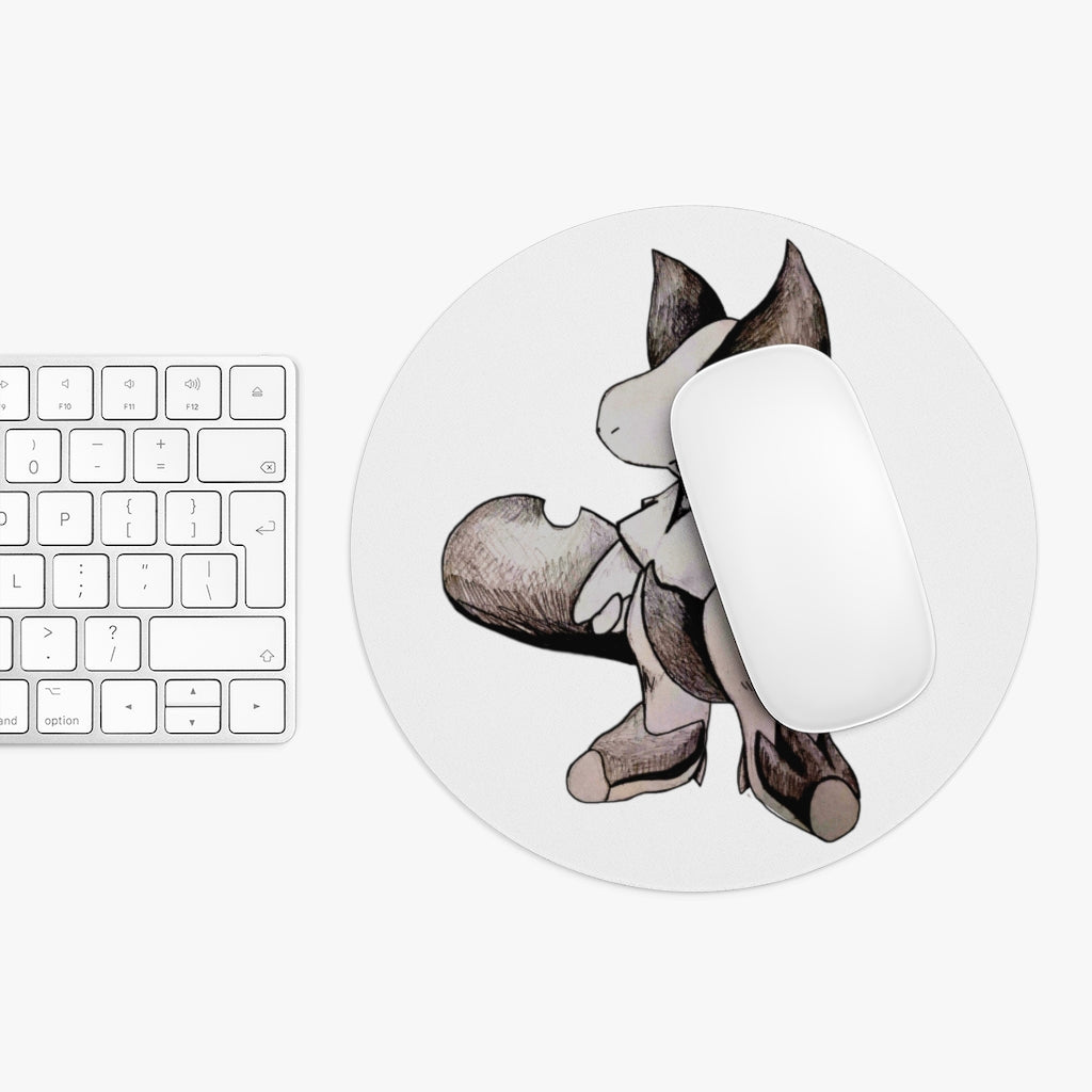 Tomas Mouse Pad in round and rectangular shapes, featuring a vibrant design and non-slip rubber bottom.