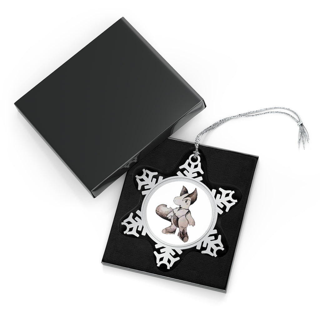 Tomas Pewter Snowflake Ornament with silver-toned hanging string, showcasing intricate snowflake design.