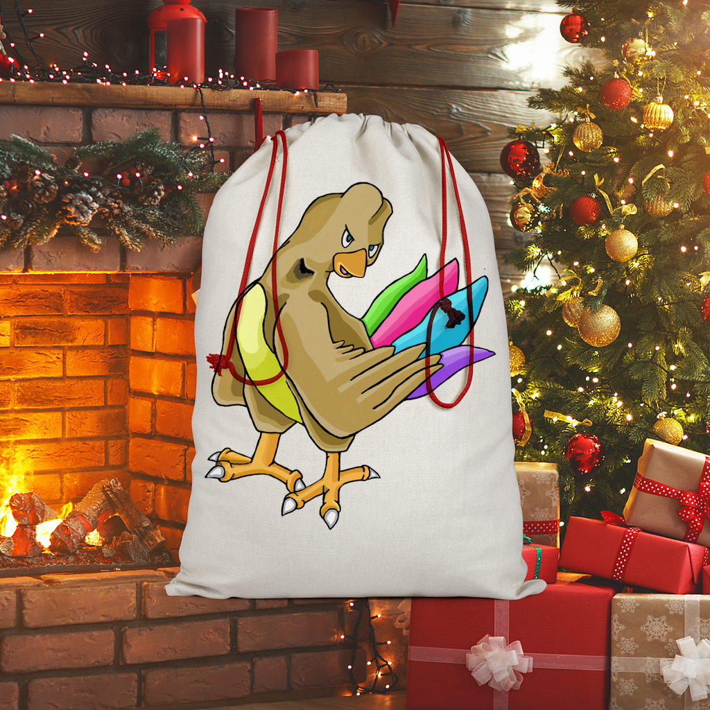 Toudan Sublimation Linen Drawstring Sack with red drawstring, showcasing its linen effect and eco-friendly print, perfect for Christmas gifts.