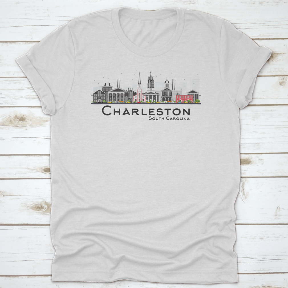 Tourism illustration showcasing historic architecture of Charleston, South Carolina, featuring vibrant colors and intricate details.
