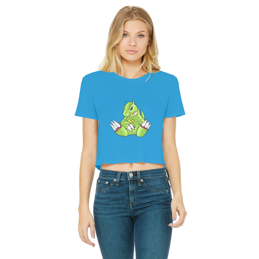 Toxcana Classic Women's Cropped Raw Edge T-Shirt in various colors, showcasing its stylish design and raw edge hem.