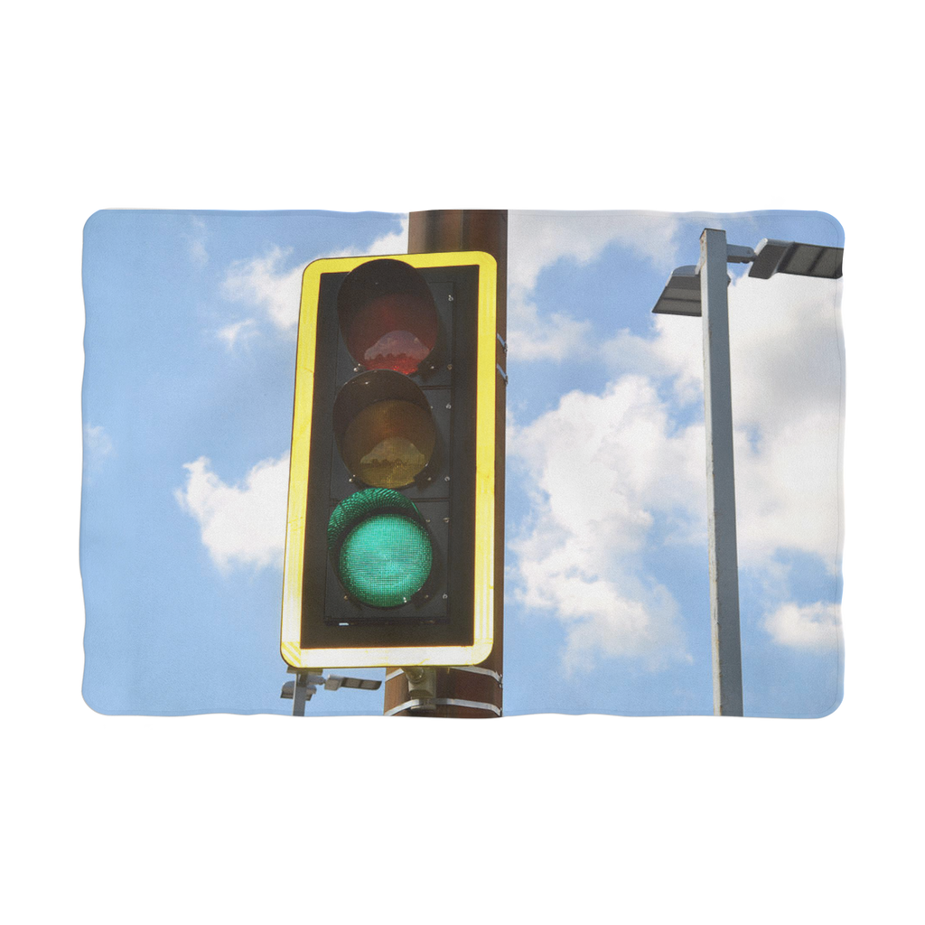 Traffic Light Sublimation Pet Blanket made of soft 100% polyester polar fleece, featuring a vibrant design and a white back.