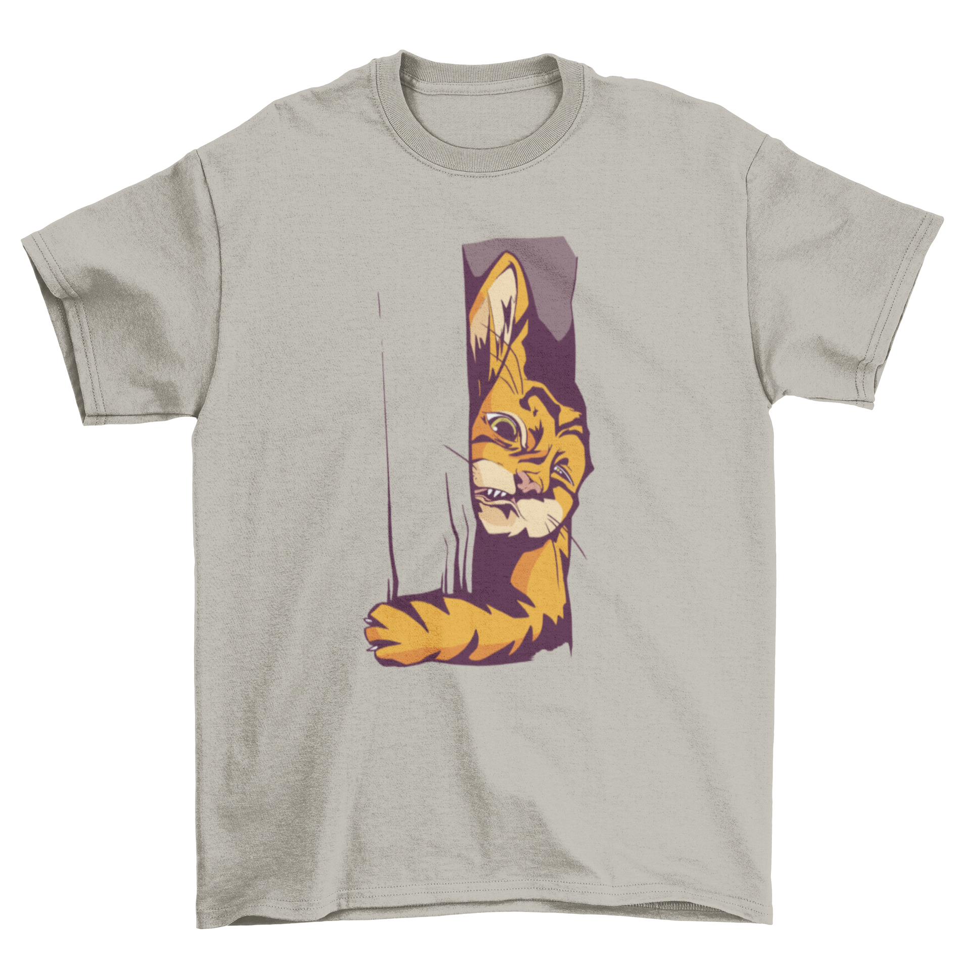 Trapped Cat T-shirt featuring a playful cat design trying to sneak through a door.