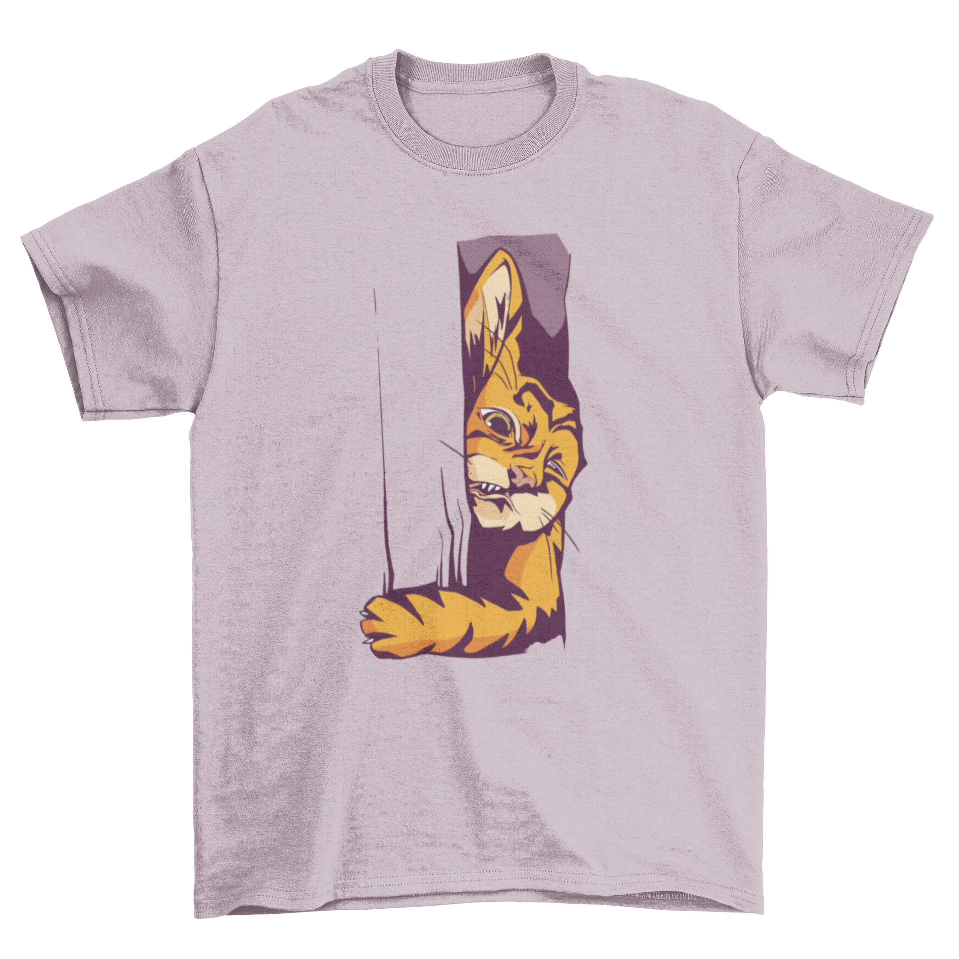 Trapped Cat T-shirt featuring a playful cat design trying to sneak through a door.