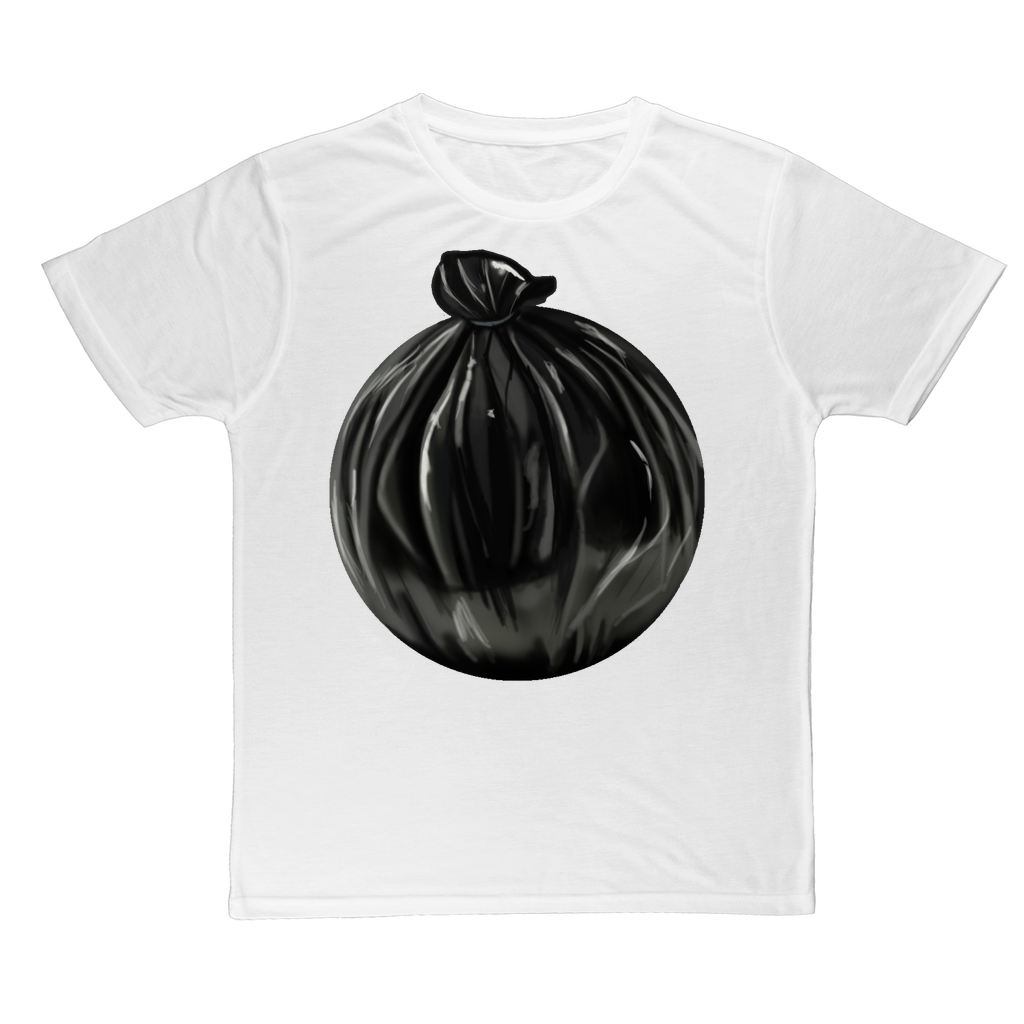 Trash Bag Classic Sublimation Adult T-Shirt in vibrant colors, showcasing its soft polyester fabric and sublimation printing design.