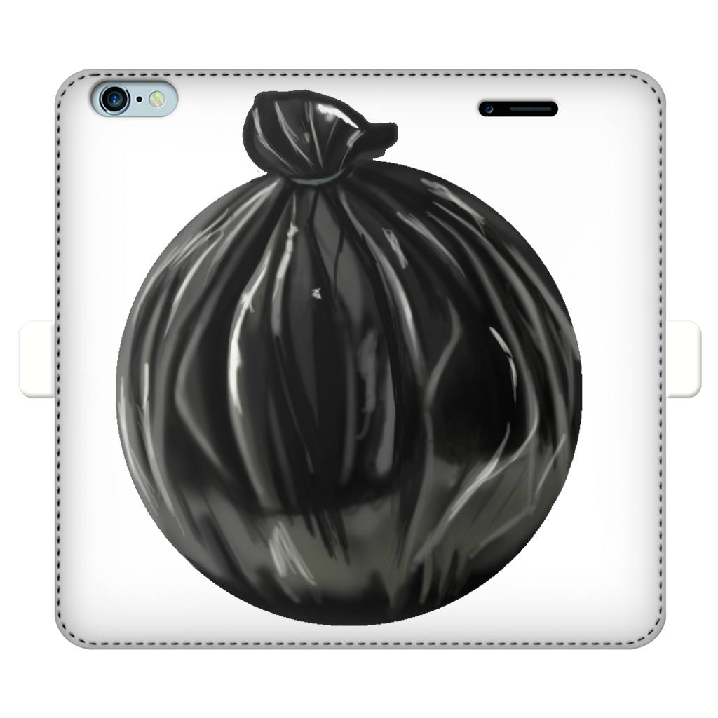 Trash Bag Fully Printed Wallet Case for iPhone and Samsung, featuring vibrant UV-printed designs and a magnetic closure.