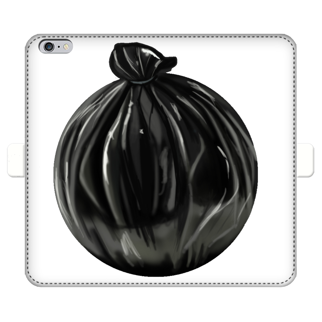 Trash Bag Fully Printed Wallet Case for iPhone and Samsung, featuring vibrant UV-printed designs and a magnetic closure.