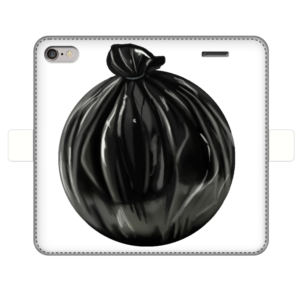 Trash Bag Fully Printed Wallet Case for iPhone and Samsung, featuring vibrant UV-printed designs and a magnetic closure.