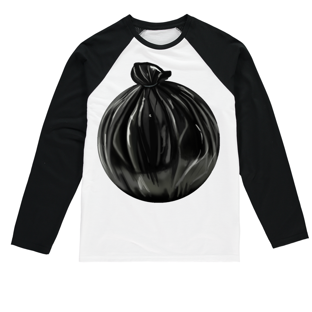 Trash Bag Sublimation Baseball Long Sleeve T-Shirt featuring a crew neck and long sleeves, designed for sublimation printing with a stylish fit.