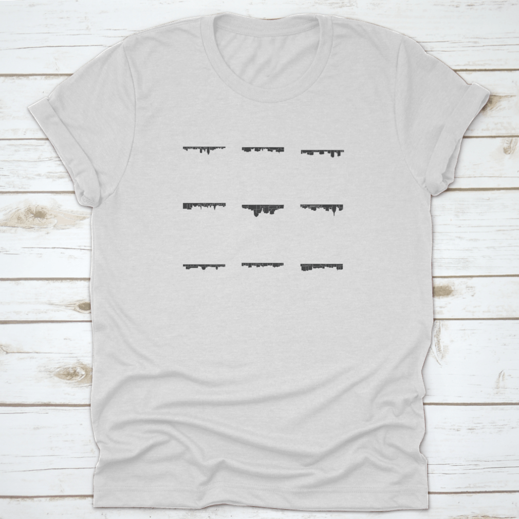 Set of 9 Travel Cities Destination Shirts featuring unique city silhouettes on comfortable cotton fabric.