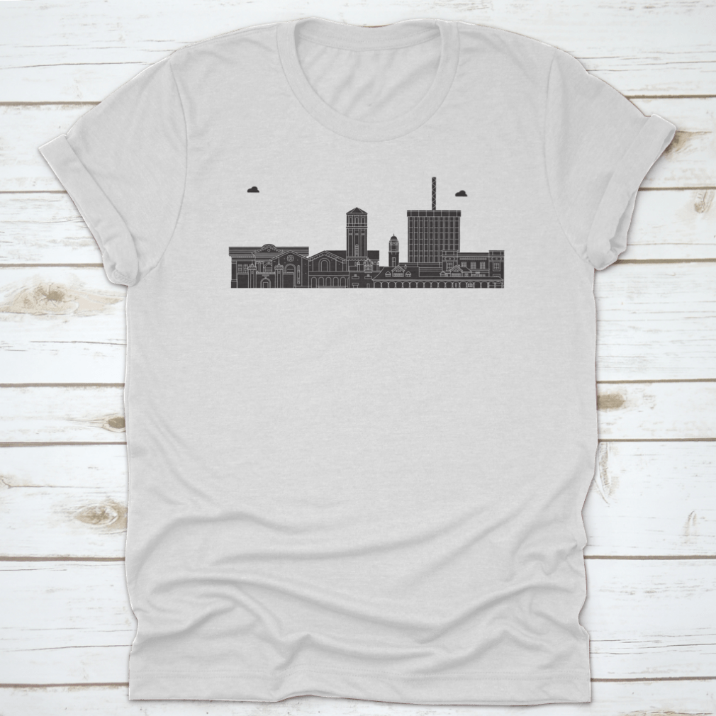 Vector skyline illustration of Bakersfield, United States, showcasing iconic buildings and landmarks in a colorful design.