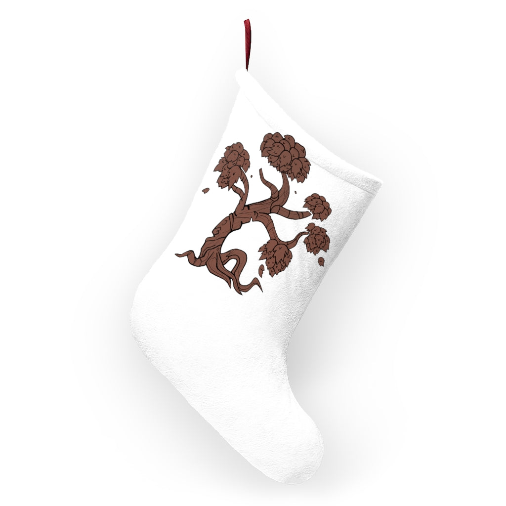 Personalized Tree Christmas Stockings made of soft polyester fleece, featuring a twill ribbon loop for hanging, perfect for festive decor.