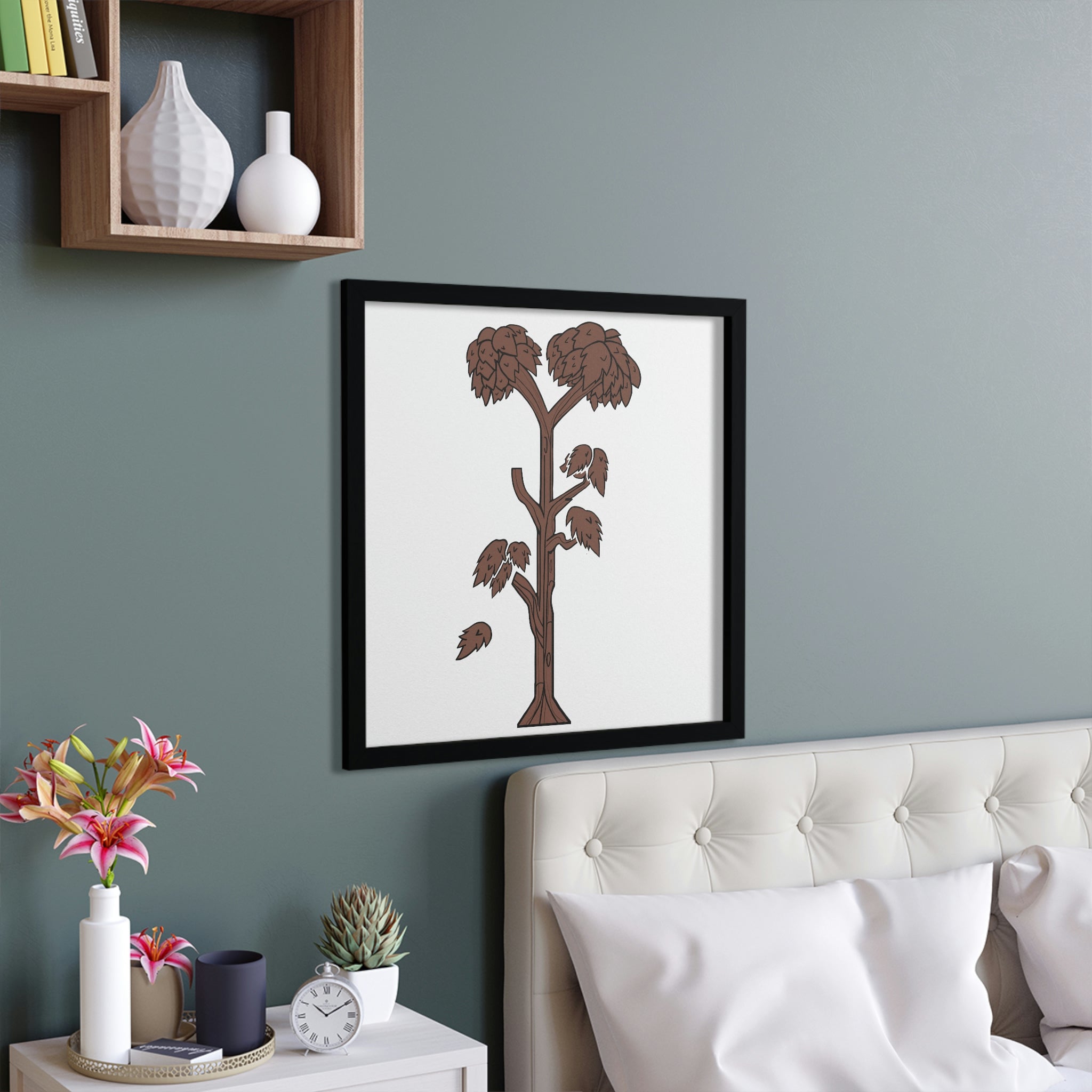 A beautifully designed Tree Framed Poster featuring a hand-crafted wooden frame, showcasing vibrant colors and intricate details.