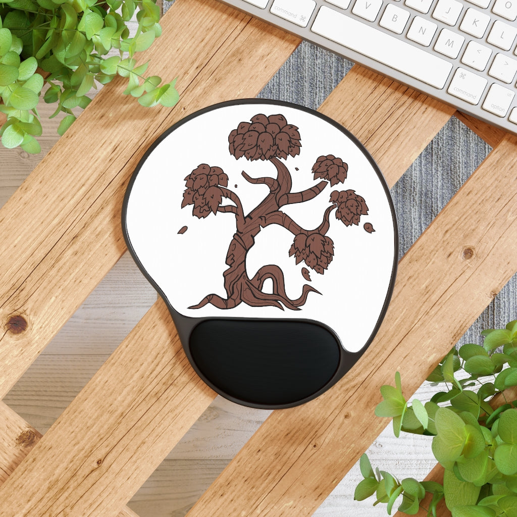 Tree Mouse Pad with ergonomic Memory Foam wrist rest and customizable neoprene insert, featuring a foot-shaped design.