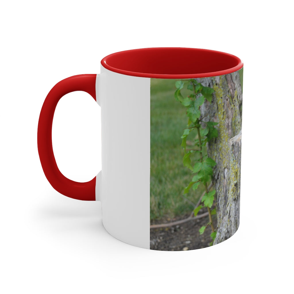 Tree Stump Accent Coffee Mug with two-tone design and comfortable C-handle, showcasing vibrant colors and white ceramic finish.