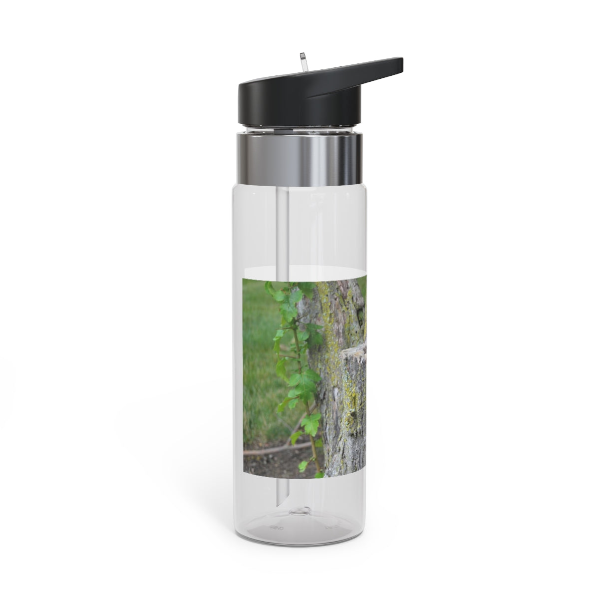 Tree Stump Kensington Tritan™ Sport Bottle in 20oz, featuring a screw-on lid, straw, and carabiner hook, made from durable BPA-free Tritan plastic.
