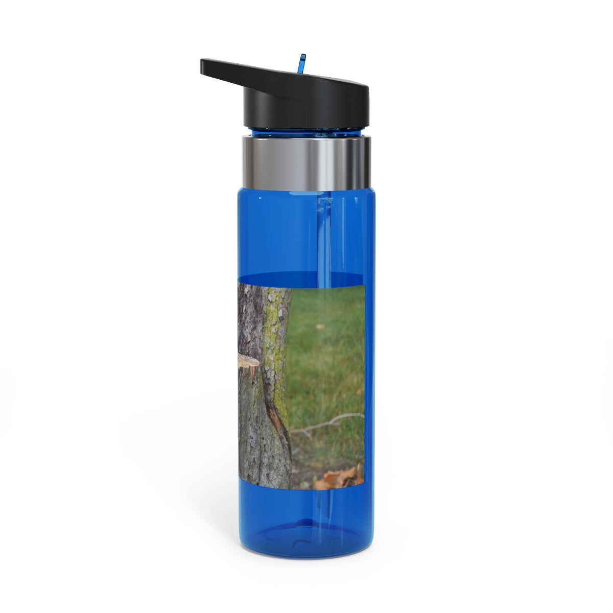 Tree Stump Kensington Tritan™ Sport Bottle in 20oz, featuring a screw-on lid, straw, and carabiner hook, made from durable BPA-free Tritan plastic.